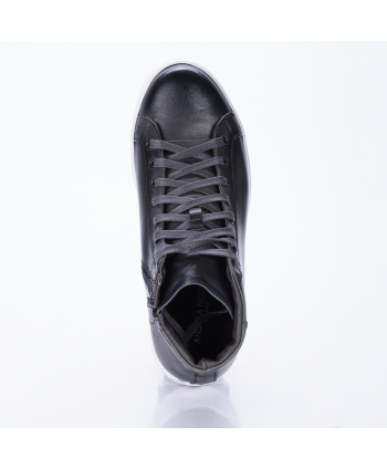 Sneakers Andrea Nobile Made in Italy in pelle colore blu e grigio, para bianca.